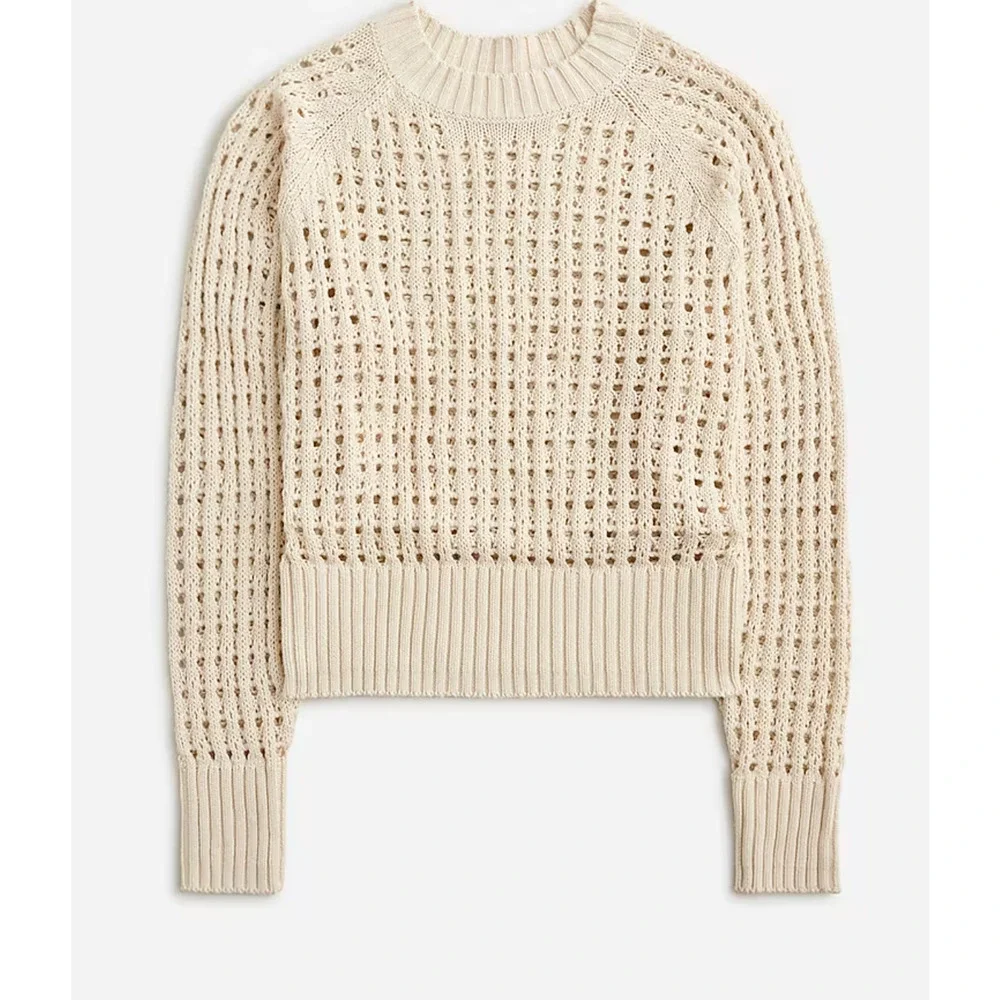 J Crew Open Knit Sweater L Tan Beige BZ498 J.Crew Festival Travel Coastal
